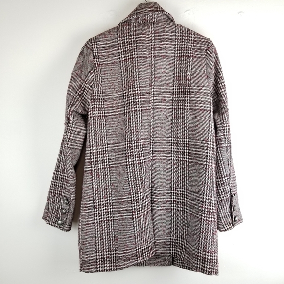 BKE Medium Houndstooth Long Double breasted Peacoat Black White Red Buckle - Picture 2 of 13